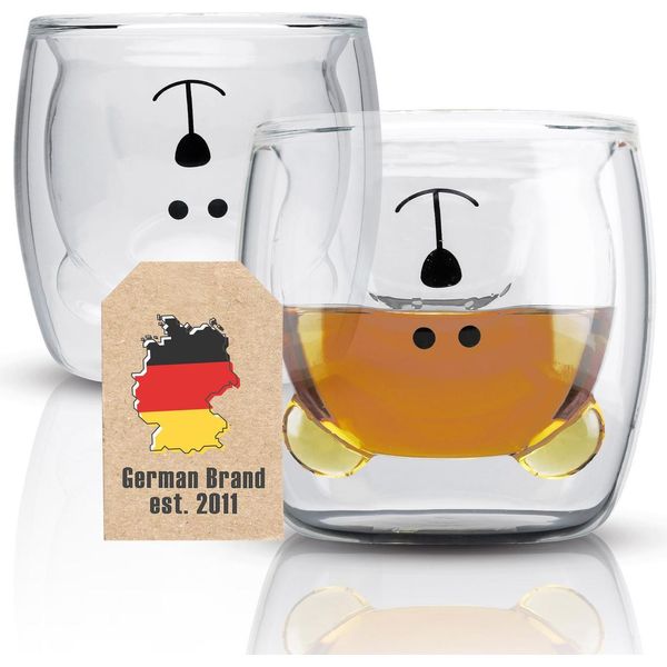 Intirilife 2X Set Di Bicchieri Termici A Doppia Parete Da 230 Ml Con Design A Orso - Bicchieri Termici In Vetro Soffiato A Bocca Latte Macchiato Bicchiere Da Tè Bicchiere Da Caffè Espresso Senza Manico-image