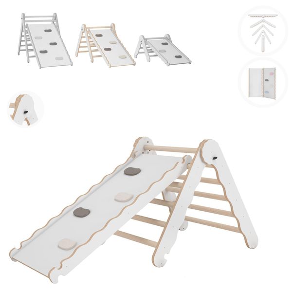 Struttura Di Arrampicata Per Interni Mamoi®, Triangolo Di Arrampicata Con Scivolo In Legno, Torre Di Arrampicata Con Tavola Di Scivolo, Scivolo Per Bambini Ad Arco Di Arrampicata, Frusta Arcobaleno-image