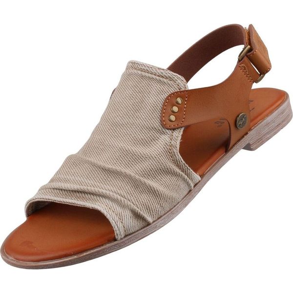 Mustang Sandalo Donna Alto Rivetti Frontali Dettaglio Pieghe Chiusura Velcro 1388-808, Misura:38 Eu, Colore:Beige-image