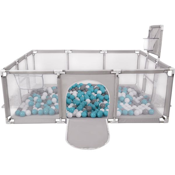 Selonis Playpen Grande Parco Giochi Con 400 Palline Playpen Per Bambini, Grigio: Grigio/Bianco/Turchese-image