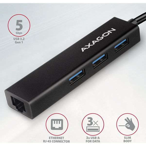 Axagon Axagon HMC-GL3A Hub USB-C 3X USB-A Gbit-Lan Nero Usb 3.2 Gen 1 (3.1 Gen 1) Type-C 5000 Mbit/S Nero-image