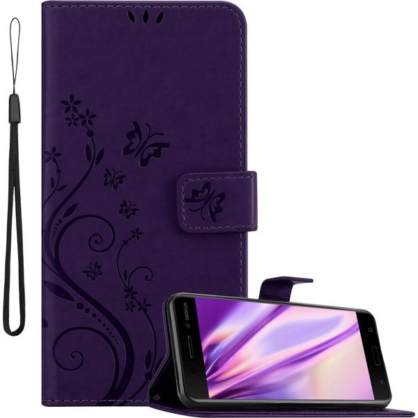 Cadorabo Cover Per Nokia 6.1 Cover Protettiva In Viola Cover Protettiva Cover Per Telefono Cellulare Custodia Fiori Custodia Fiori-image
