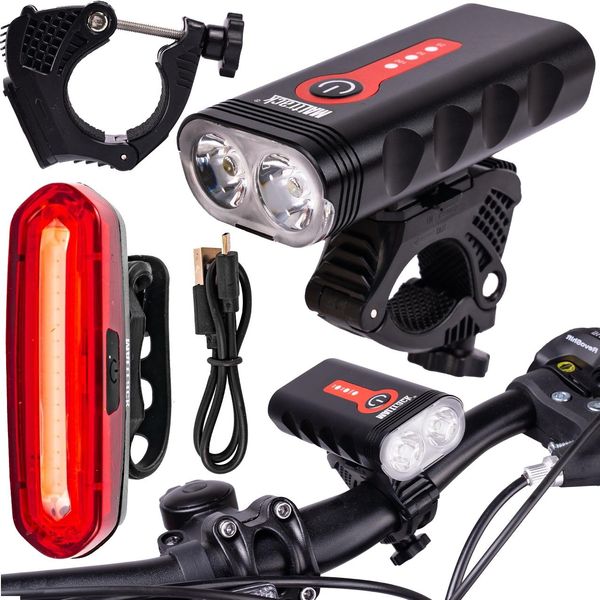 Maltrack Luce Anteriore E Posteriore A 360° Luce Led Per Bicicletta | Set Di Luci Impermeabili Per Bicicletta | Luce Anteriore E Posteriore | Ricarica Della Batteria Tramite Usb | Nero-image