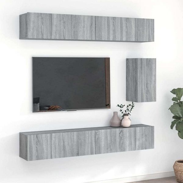 Maison Exclusive - Set Di Mobili Porta Tv 7 Pz Grigio Sonoma In Legno Multistrato-image