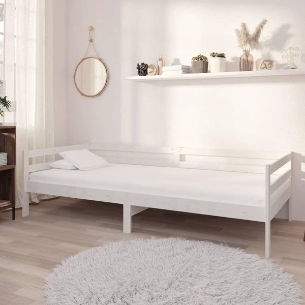 The Living Store Letto Da Giorno Con Materasso 90X200 Cm In Legno Di Pino Massiccio Bianco-image