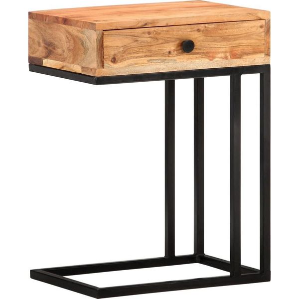 The Living Store Tavolino A U 45X30X61 Cm In Legno Massiccio Di Acacia-image
