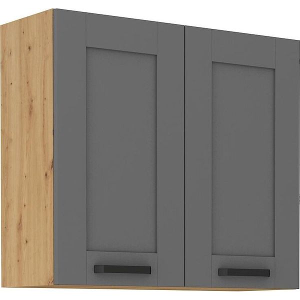 Armadietto Superiore Da Cucina Laili - Larghezza 80 Cm, Grigio / Rovere Artisan-image
