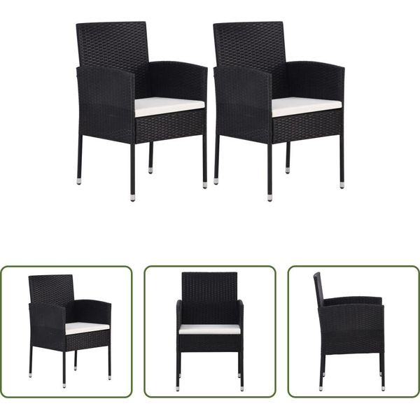 The Living Store Sedie Da Giardino Con Cuscini In Bianco Crema 2 Pezzi In Polyrattan Nero-image