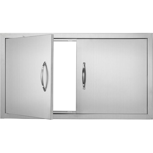 Porta Di Accesso Al Barbecue - Doppia Porta Per Cucina Esterna Da 863 X 482 X 46 Mm - Porta In Acciaio Inox A Incasso - Porta Verticale A Parete Con Maniglie - Per Isola Barbecue, Stazione Barbecue, Mobile Esterno, Ecc.-image
