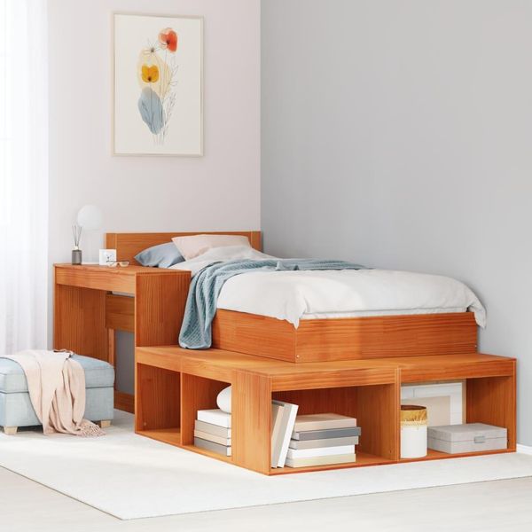 Vidaxl Comodino Con Scrivania Marrone Cera 222X107X75 Cm In Legno Massiccio-image