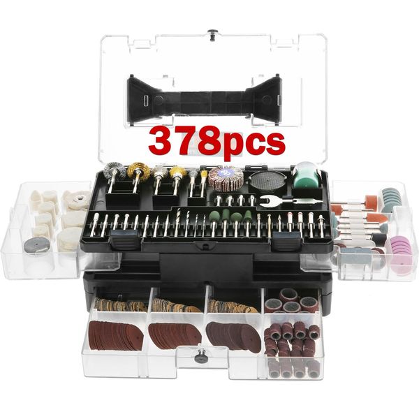 Kit Di Accessori Per Utensili Rotanti Da 378 Pezzi. Include Cera Per Lucidare, Punta Per Trapano, Disco Da Taglio In Resina, Feltro Di Lana, Punta Per Lucidare Il Feltro, Asta Di Collegamento Del Disco Da Taglio In Resina E Così Via. Ottimo Per Tutti I Tipi Di Lavori Di Dettaglio Su Materiali Duri E Delicati.-image