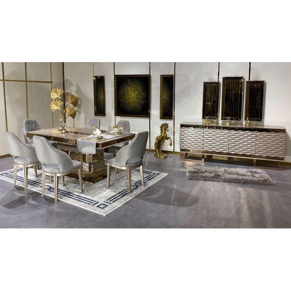 Set Sala Da Pranzo Di Lusso Tavolo Da Pranzo 6X Sedie Credenza Specchio 11 Pezzi-image