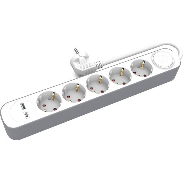 Presa Multipla 5X Prese Schuko 1,5 M USB-A USB-C Con Interruttore Plastrol-image