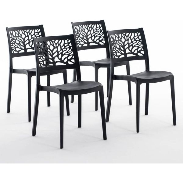 Set Di 4 Sedie Impilabili In Polipropilene Con Fibra Di Vetro Per Uso Esterno E Giardino, Bar E Ristorante, Cucina Design Moderno - Flora - Nero-image