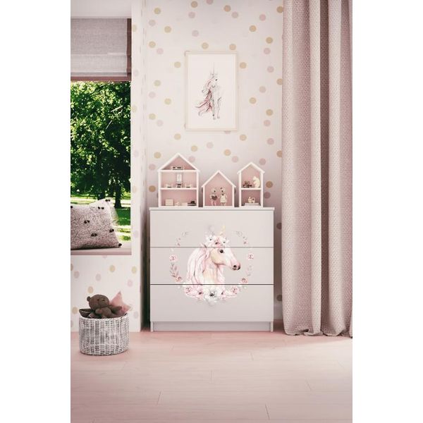 Cassettiera Per Bambini Con Cassettiera Cavallo Nel Colore Bianco Babydreams-image