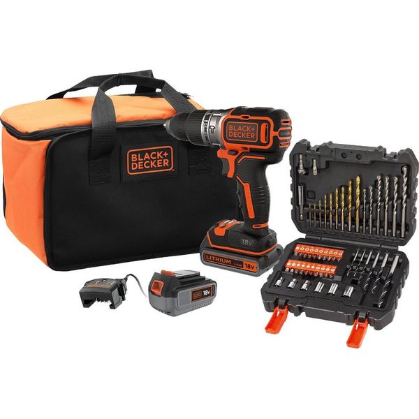 Black + Decker Trapano A Percussione A Batteria 18V - 2 Batterie 18V 1X2,5Ah 1X4Ah - Caricabatterie - Borsa - BL188ME2SA-QW-image