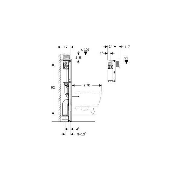 Geberit Duofix Elemento Da Parete Per Wc Altezza Di Installazione 980 Mm Azionamento Dall'alto O Dal Davanti Con Cassetta Da Incasso Omega 111.030.00.2-image