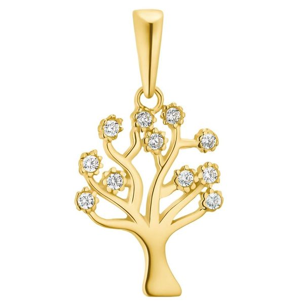 KettenanhäNger Amor "Lebensbaum", Gold (Gelbgoldfarben, Kristallweiß, Kristallweiß), SchmuckanhäNger, Damen, Gelbgold 375, 0,52 G, KettenanhäNger, Mit Zirkonia (Synth.)-image