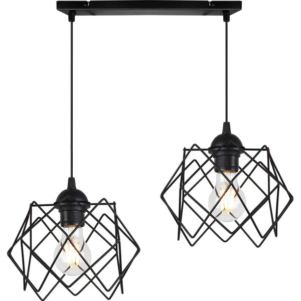 Lampada A Sospensione Stella A 2 Luci, Paralume In Vetro Nero, E27-image