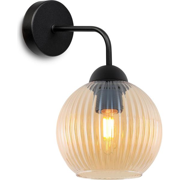 Applique Riffle Nero 1 Luce Vetro Miele E27-image