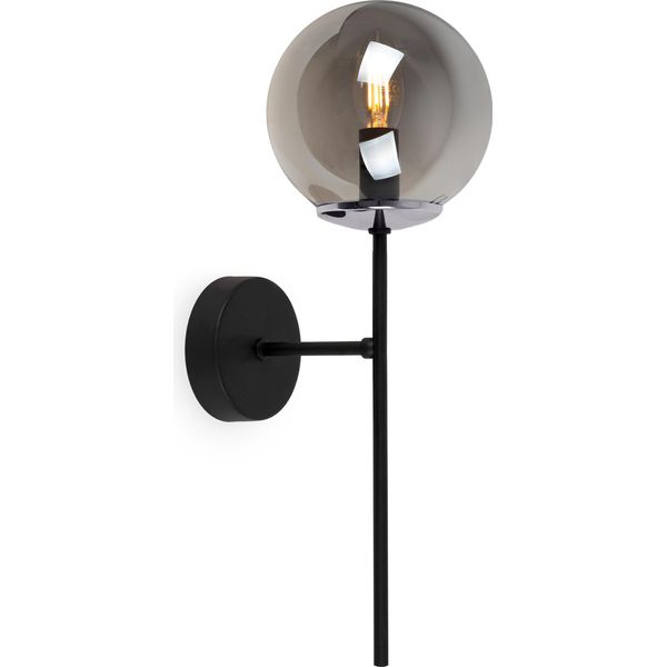 Applique Siena Nero-Cromo 1 Luce Vetro Grigio Fumo E14-image