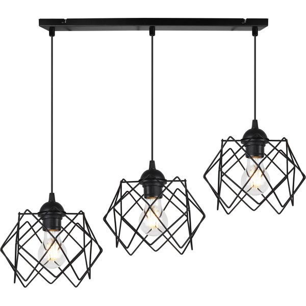 Lampada A Sospensione Stella A 3 Luci, Paralume In Vetro Nero, E27-image