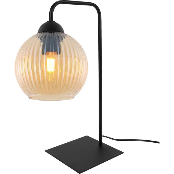 Lampada Da Tavolo Riffle Nero 1 Luce Vetro Palla Di Miele E27-image