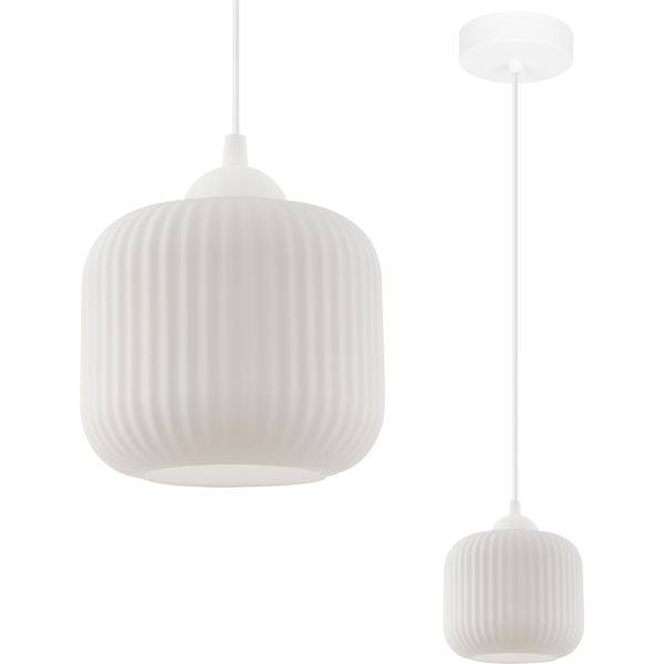 Lampada A Sospensione Riffle White 1 Luce In Vetro Bianco Cilindro E27-image