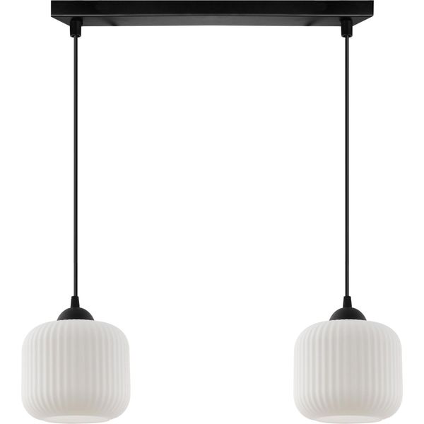 Lampada A Sospensione Riffle Nero 2 Luci Vetro Bianco Cilindro E27-image