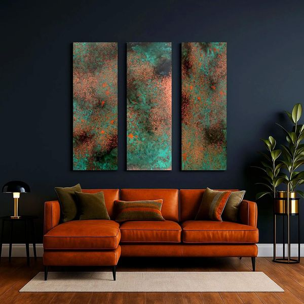Copperandcraft Murale In Rame, Trittico In Metallo, Decorazione Murale Fatta A Mano, Arte Astratta, Design Rustico, 3 Pannelli, Interior Design-image