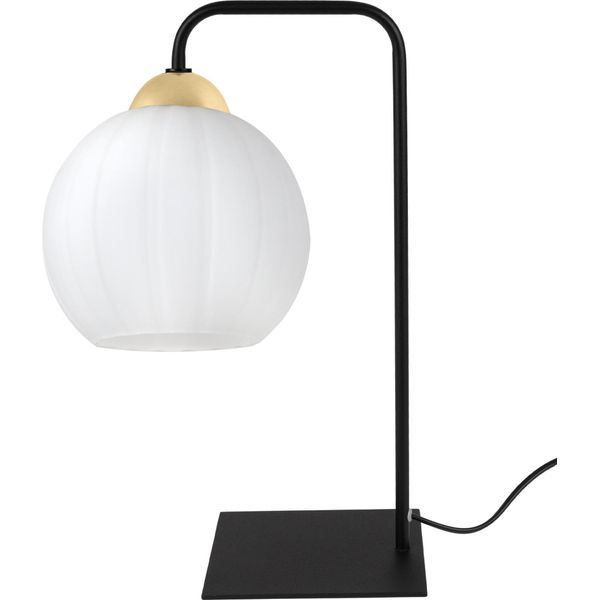 Lampada Da Tavolo Costa Nero-Oro A 1 Luce Vetro Bianco Sfera E27-image