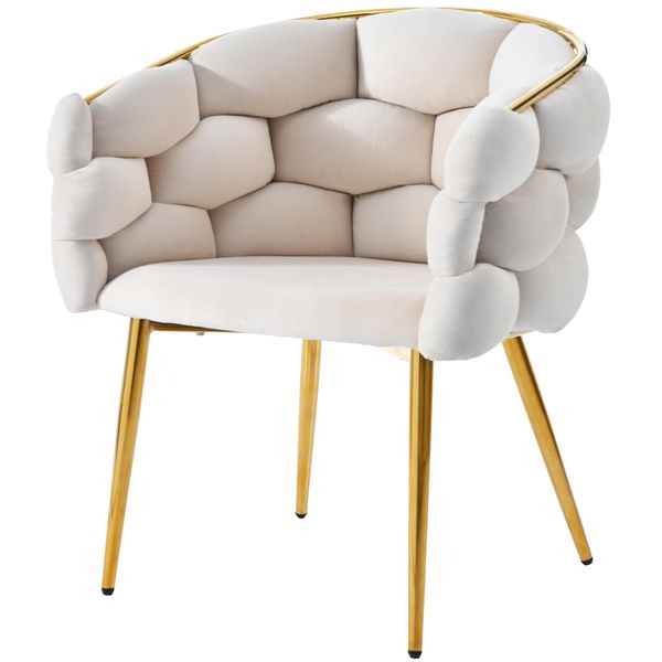 Sweiko Sedie In Velluto 1 Sedia (Sedie Da Soggiorno, Sedie Da Sala Da Pranzo, Sedie Per Il Trucco, Sedie Moderne In Stile Moda, 1 Set), Gambe In Ferro Dorato, Sedie Beige, Sedie A Bolle (11,24 Scambio Schienale-image