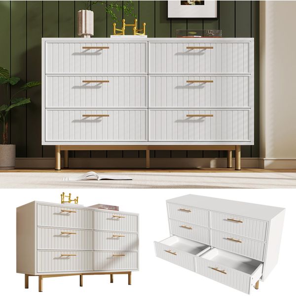 Cassettiera Sweiko Cassettiera Con 6 Cassetti, Bianca Credenza Credenza Per La Camera Da Letto E Tutti I Soggiorni, Bianca -H75/B120/T40 Cm-image