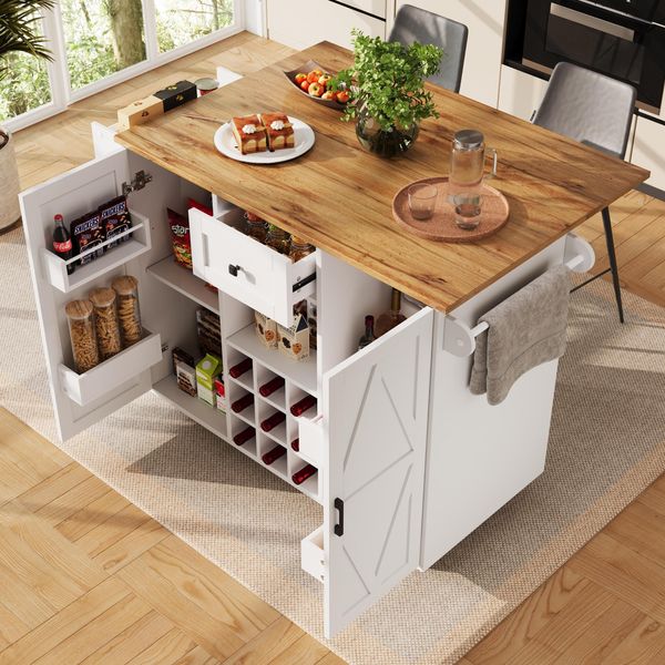 Fortuna Lai Isola Cucina Moderna, Mobile Da Cucina, Credenza, Carrello Portavivande Con Venature Del Legno, Credenza, Tavolo Da Pranzo Multifunzionale Con Spazio Contenitivo, Carrello Portavivande Con Ripiani Per Snack E Armadi Con Funzione Estensibile-image