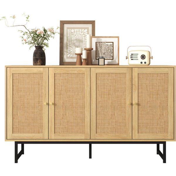 Credenza Sweiko 140X39,5X80 Cm Con Vimini In Vero Rattan, 4 Ante-image
