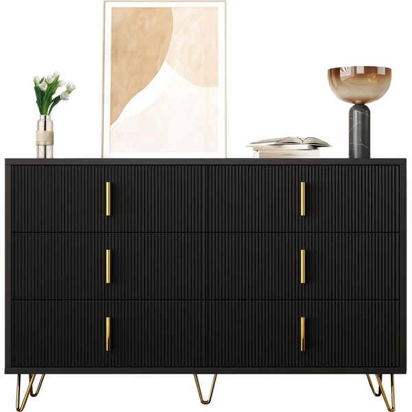 Sweiko Elegante Credenza Dal Design Moderno, Con Cassettiera E Ampio Spazio Di Archiviazione, Maniglie Dorate-image
