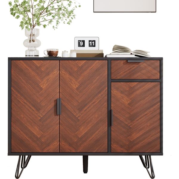 Fortuna Lai Moderno Mobile Contenitore, Credenza In Nero E Effetto Legno Con Cassetto E Ripiani Regolabili In Altezza (90 X 30 X 71,5 Cm)-image