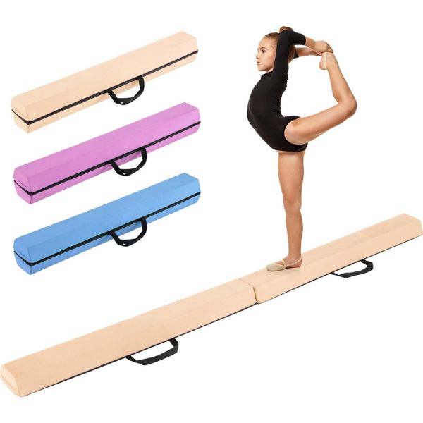 Trave Di Equilibrio Pieghevole Costway 210 Cm, Trave Ginnica Con Base In Schiuma, Rivestimento In Pelle Scamosciata Rimovibile E Parte Inferiore Antiscivolo, Beige-image