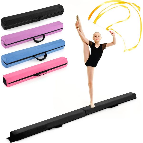 Trave Di Equilibrio Pieghevole Costway 210 Cm, Trave Da Ginnastica Con Base In Schiuma, Rivestimento In Pelle Scamosciata Rimovibile E Parte Inferiore Antiscivolo, Nero-image