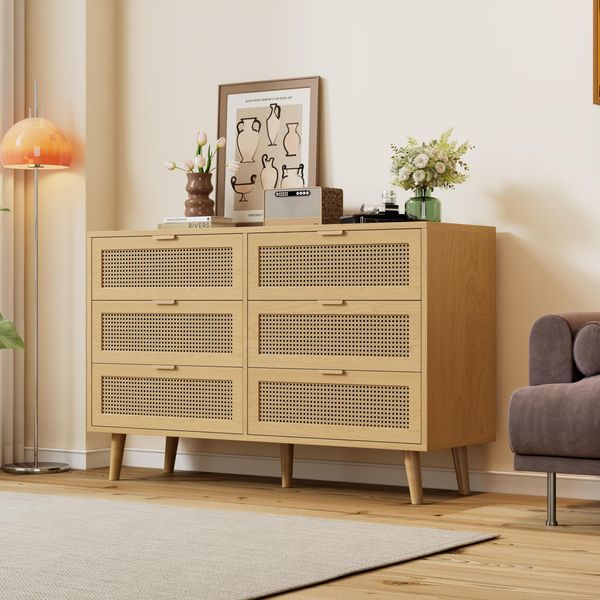 Cassettiera Sweiko Con 6 Cassetti, Cassettiera In Legno, Cassettiera Con Maniglie In Metallo, Per Camera Da Letto, Soggiorno, Ufficio, Credenza Con Tanto Spazio, Dimensioni: L120/H76,5/T40 Cm-image