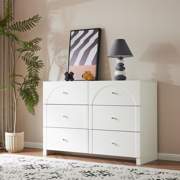 Comò Fortuna Lai Con 6 Cassetti – Comò Bianco Con Cassetti Per Soggiorno E Camera Da Letto, Dimensioni: H82/L120/P40 Cm-image