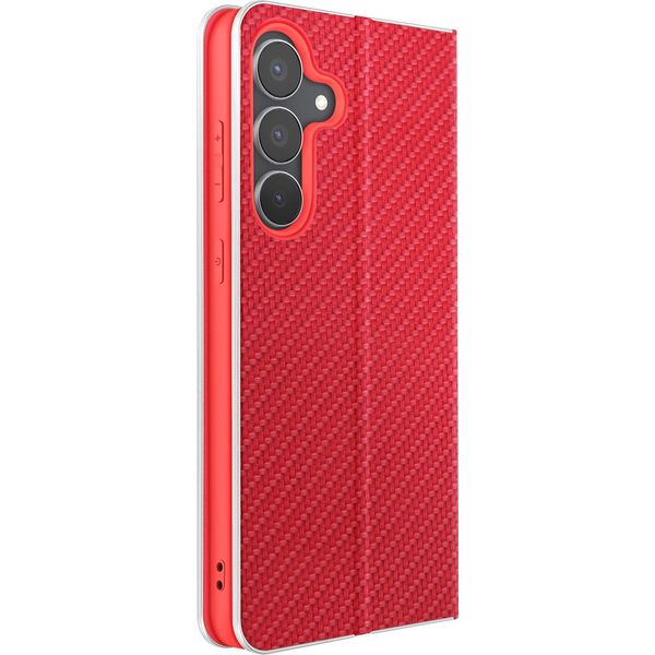 Avizar, Custodia Folio Galaxy S25 Fe Con Cornice In Metallo E Portacarte, Rosso-image
