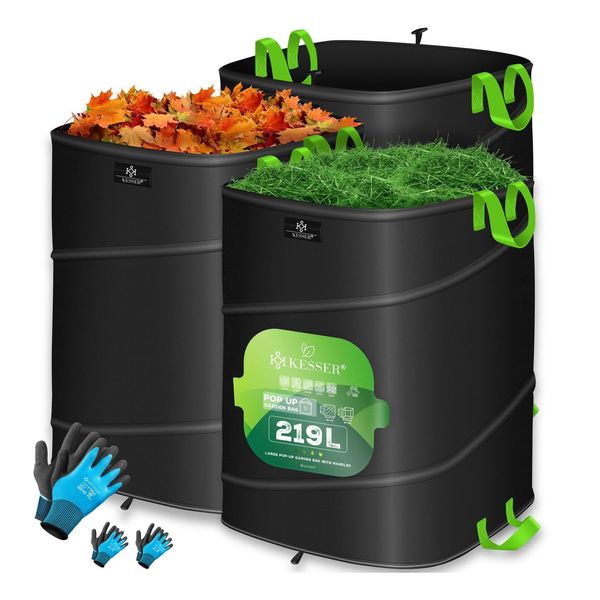 Kesser® Pop-Up-Gartensack Laubsack Gartenabfallsack Inkl. Handschuhe Selbststehend Mit Griffen Stabil Robust & Faltbar LaubsäCke Rasenschnitt GartensäCke FüR GartenabfäLle GrüNschnitt-image