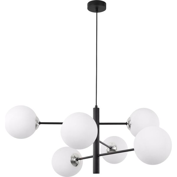 Lampada A Sospensione Vicenza Nero-Cromo A 6 Luci Con Paralumi Bianchi E14-image