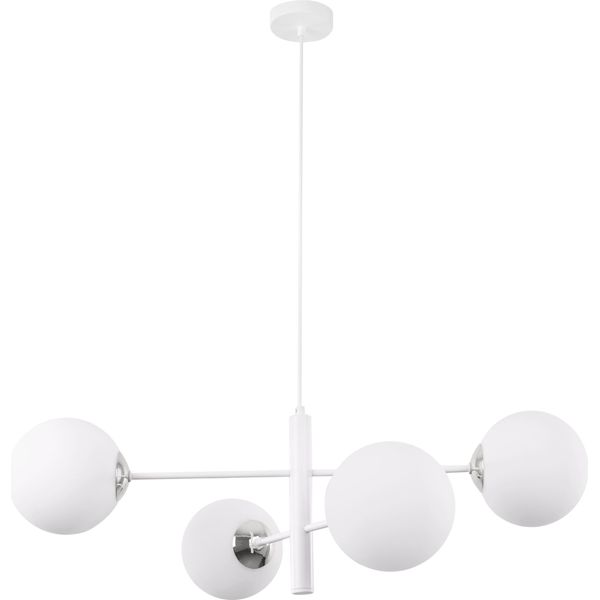 Lampada A Sospensione Vicenza Bianco-Cromo A 4 Luci Con Paralumi Bianchi E14-image