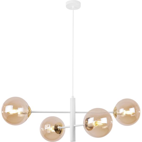 Lampada A Sospensione Vicenza Bianco-Oro A 4 Luci Con Paralumi Ambrati E14-image