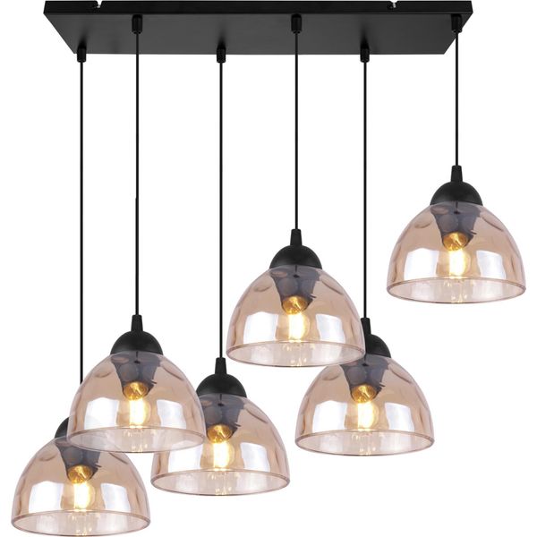 Lampada A Sospensione Venice A 6 Luci Con Paralumi In Vetro Ambrato E27-image