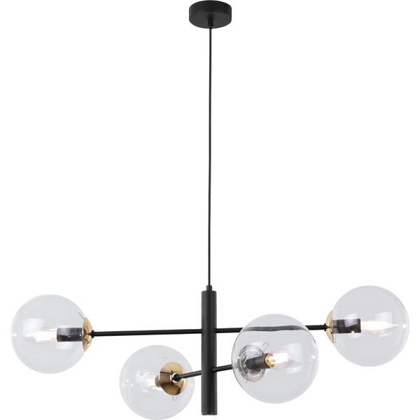 Lampada A Sospensione Vicenza Nero-Oro A 4 Luci Con Paralumi Trasparenti E14-image
