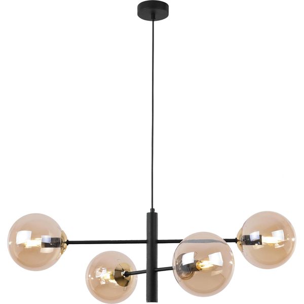 Lampada A Sospensione Vicenza Nero-Oro A 4 Luci Con Paralumi Ambrati E14-image