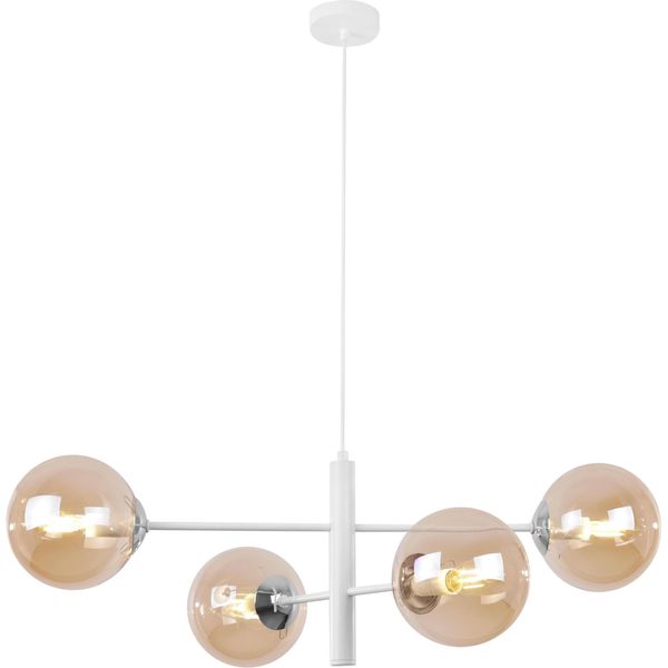 Lampada A Sospensione Vicenza Bianco-Cromo A 4 Luci Con Paralumi Ambrati E14-image